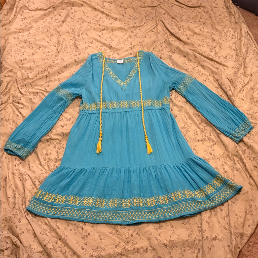 Mer St. Barth Clara Lightweight Embroidered Mini Dress With Tassel Ties